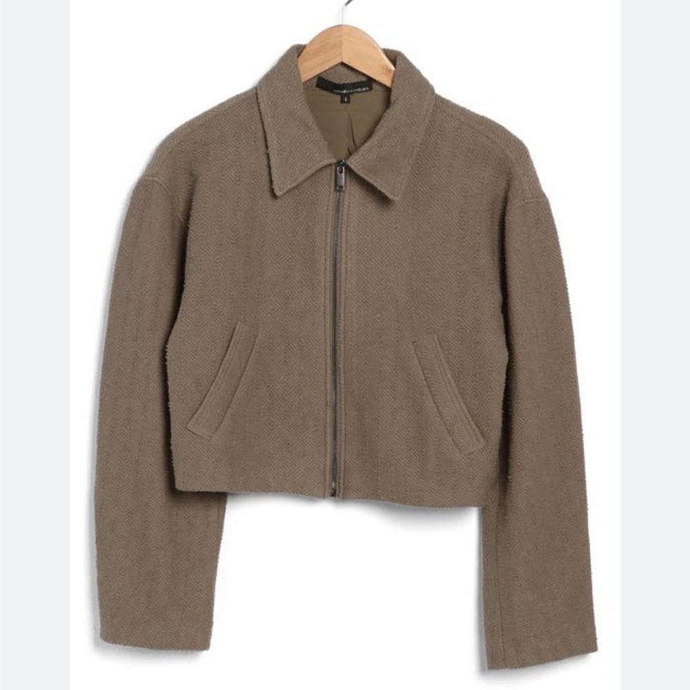 Amanda and Chelsea Boucle Zip Jacket Size L, Olive Green NWOT